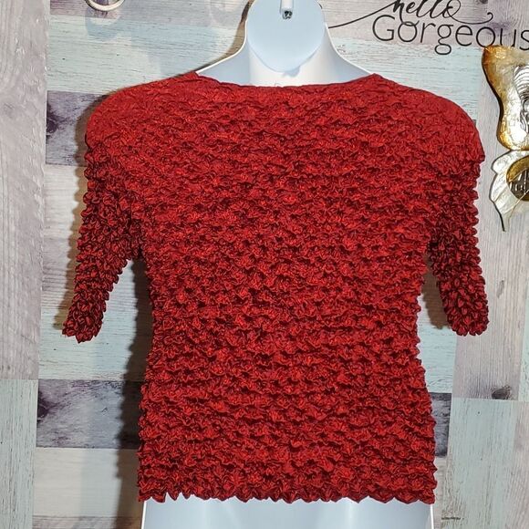 Magic Scarf Dark Brick Red Stretch Bubble Crinkle Y2K Shirt One Size Party Fun - Picture 6 of 8